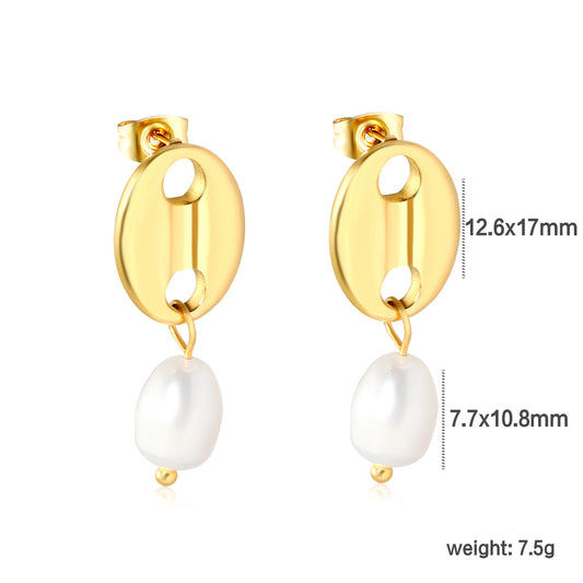 Boucles d’oreilles Pendantes en acier inoxydable Or et Perles