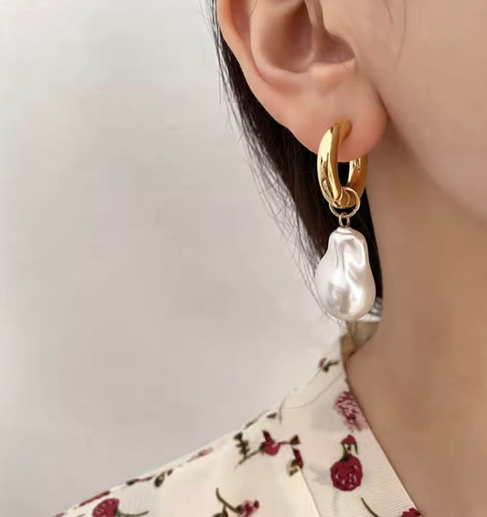 Boucles d’oreilles avec Grandes Perles blanches élégance.