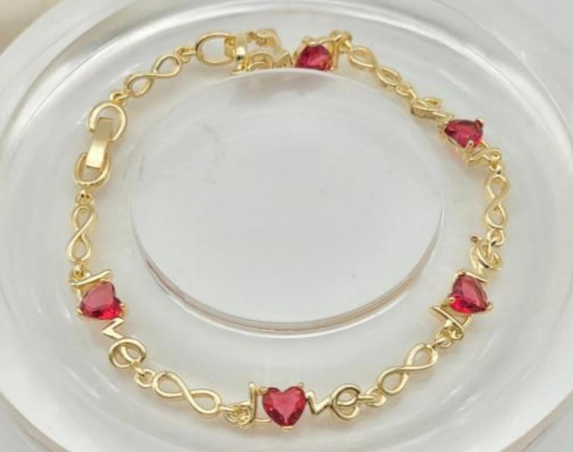 Bracelet Plaqué Or 18 carats avec coeur rouge