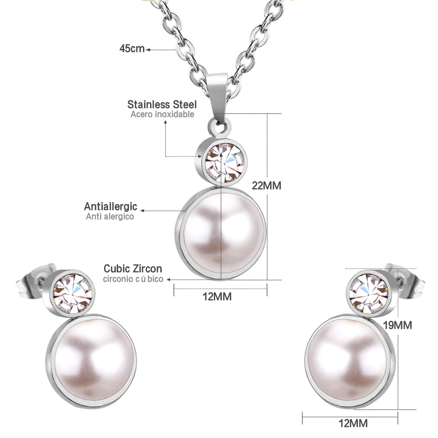Ensemble Boucles d’oreilles et chaînette en acier inoxydable