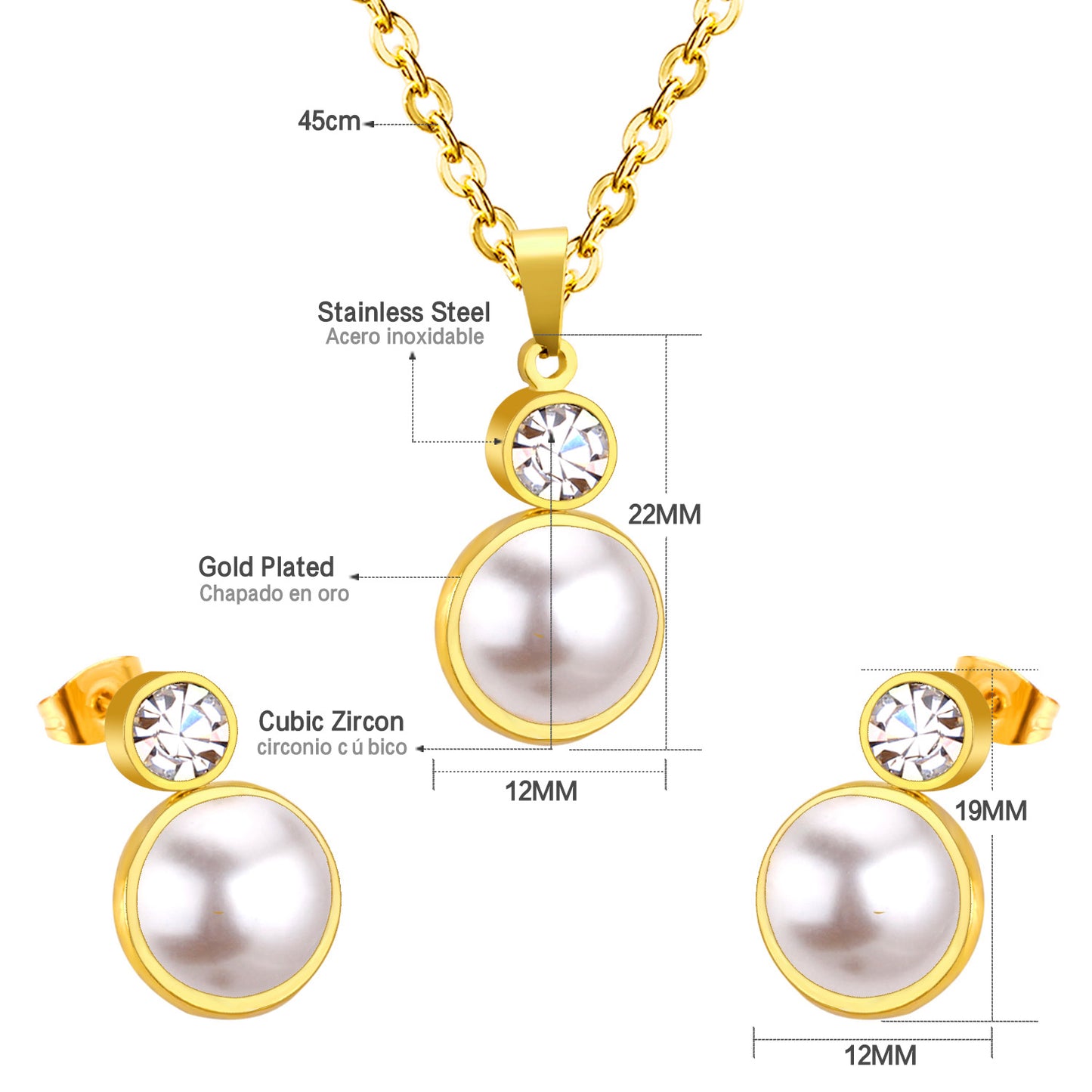 Ensemble Boucles d’oreilles et chaînette en acier inoxydable