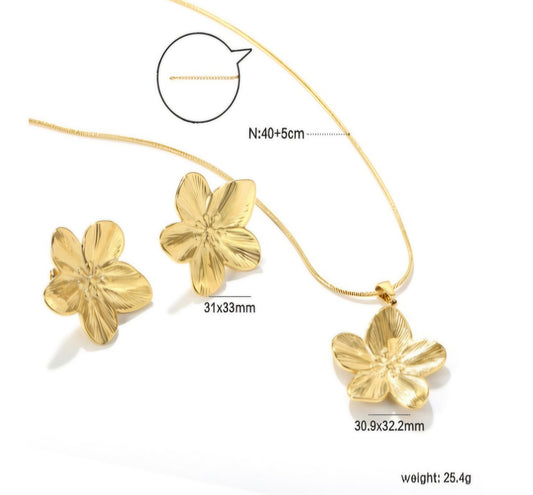 Ensemble Boucles d’oreilles et chaînette en acier inoxydable Fleurs de Lilas