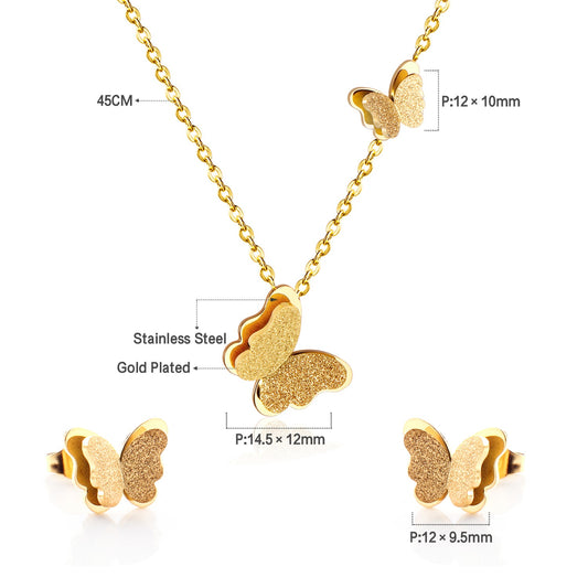 Ensemble Boucles d’oreilles et chaînette en acier inoxydable Papillons