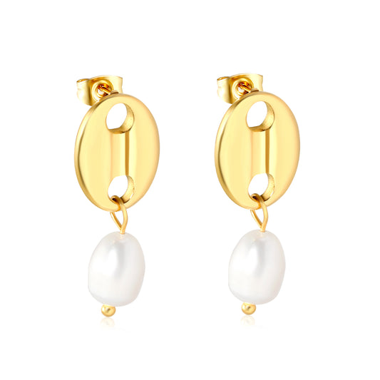 Boucles d’oreilles Pendantes en acier inoxydable Or et Perles