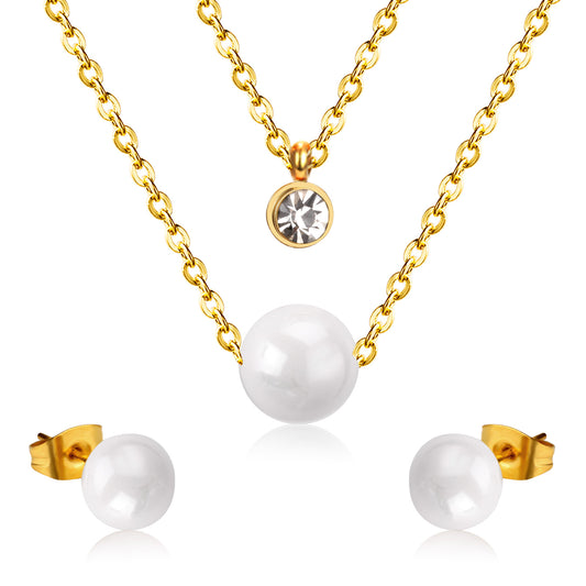 Ensemble Boucles d’oreilles et chaînette en acier inoxydable Perles blanches d'amour