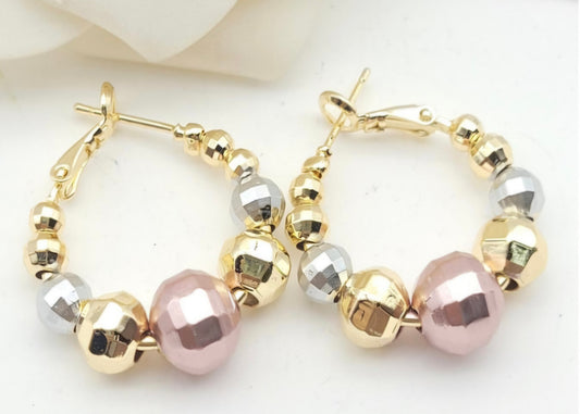 Boucles d'oreilles plaquées Or 18 carats élégantes à 3 couleurs.