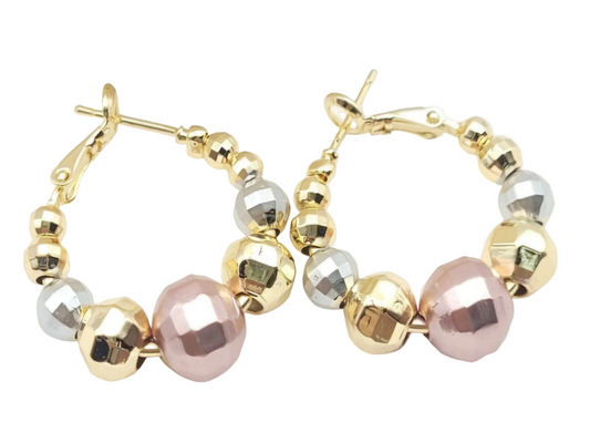 Boucles d'oreilles plaquées Or 18 carats élégantes à 3 couleurs.